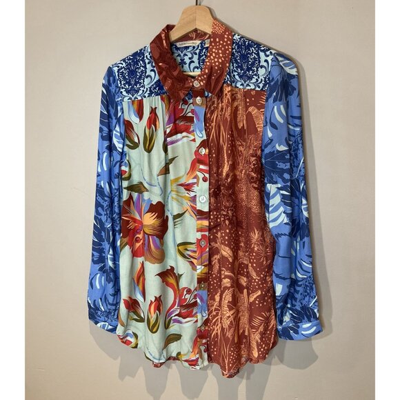 SOFT SURROUNDINGS Womens Small Top Tunic Floral Blouse Boho Long Sleeves Button - Picture 1 of 14